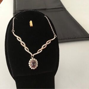 Oval Amethyst Halo Pendant Necklace